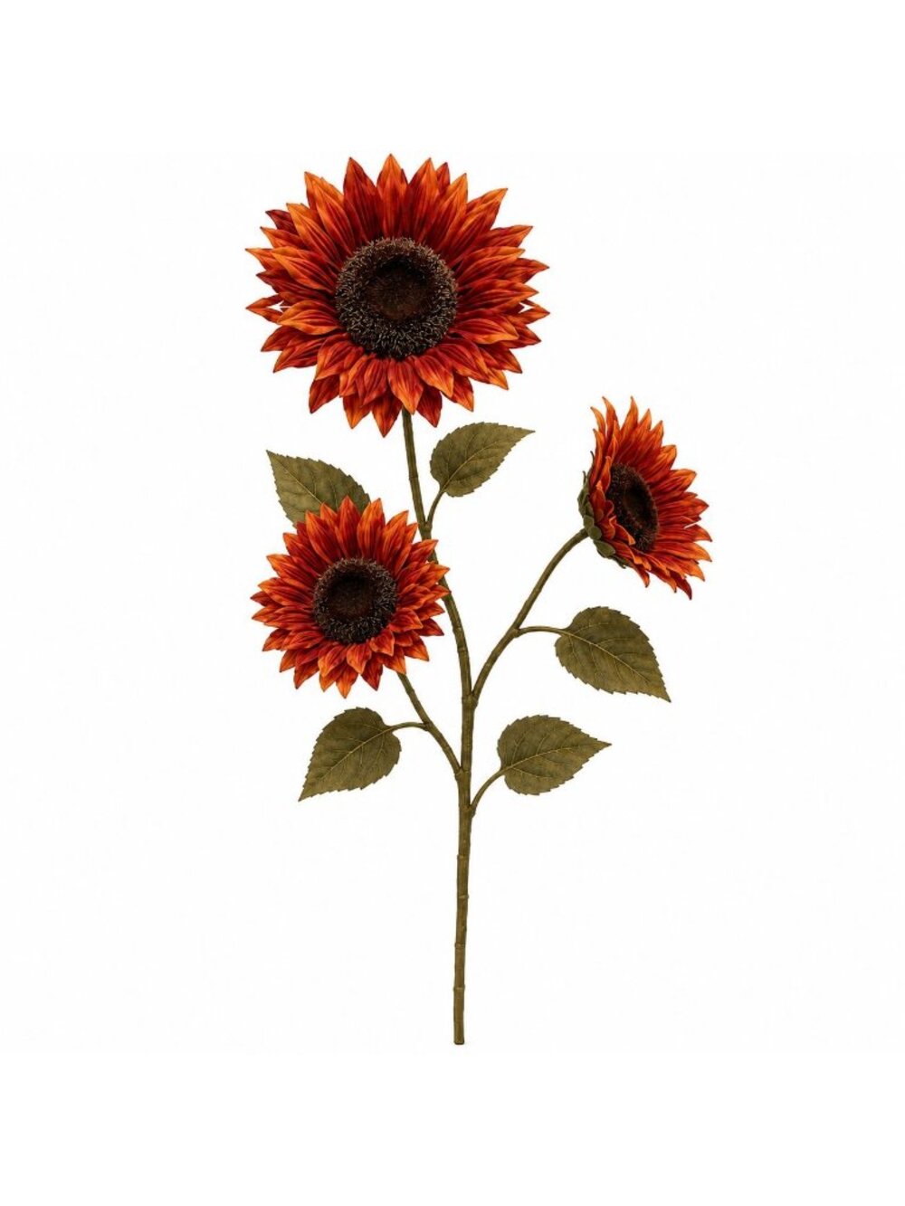 Rust Sunflower Spray 32 Inch Artificial Flower Stem 3 Blooms Burnt Orange Fall F